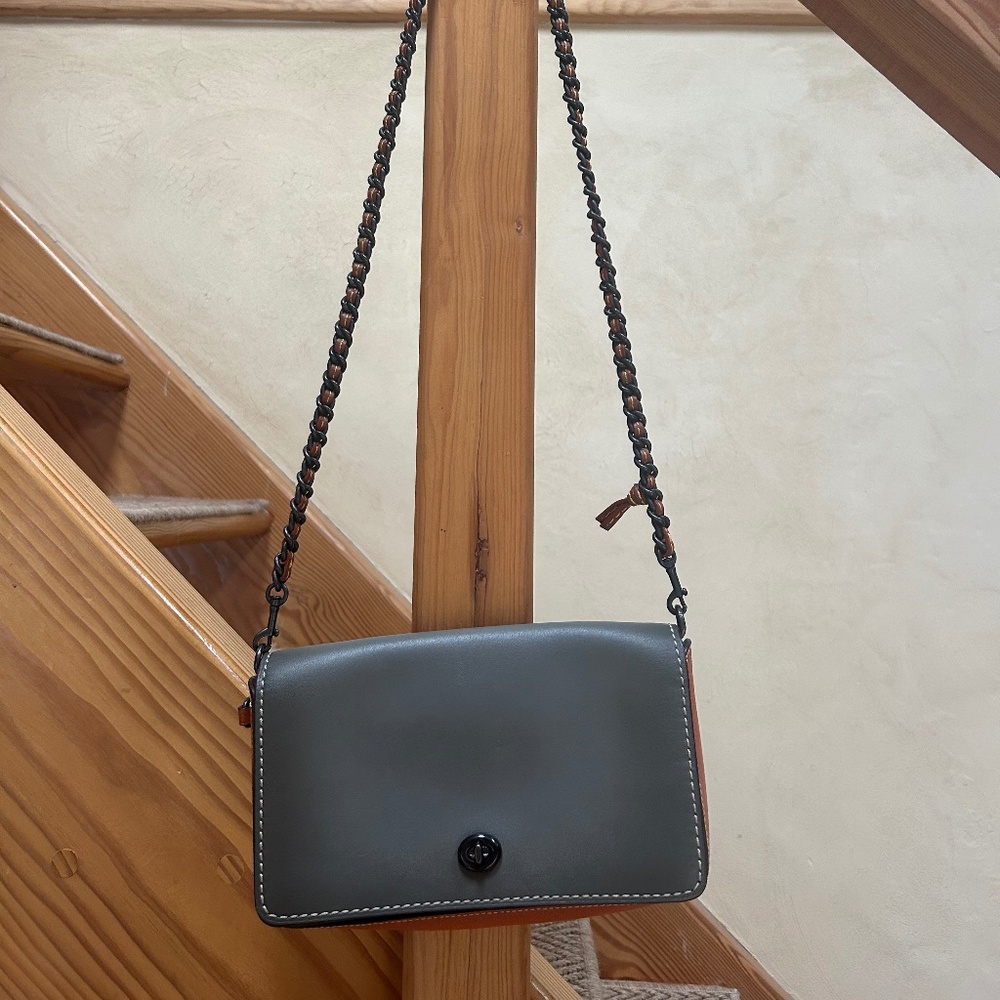 Coach Dinky Crossbody Clutch Bag in Grey & Brown Leather